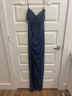 Windsor Navy Spaghetti-Strap Draped Maxi Dress